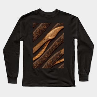 Dark Brown Ornamental Leather Stripes, natural and ecological leather print #65 Long Sleeve T-Shirt